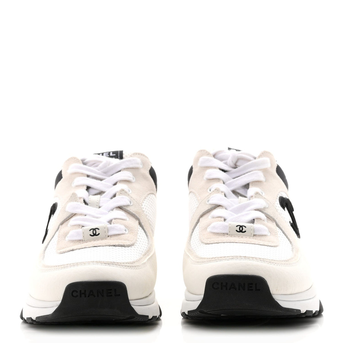 Mesh Suede Calfskin Grained Calfskin Womens CC Sneakers 40.5 White Black