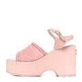 Fabric Calfskin CC Platform Sandals 40 Light Pink