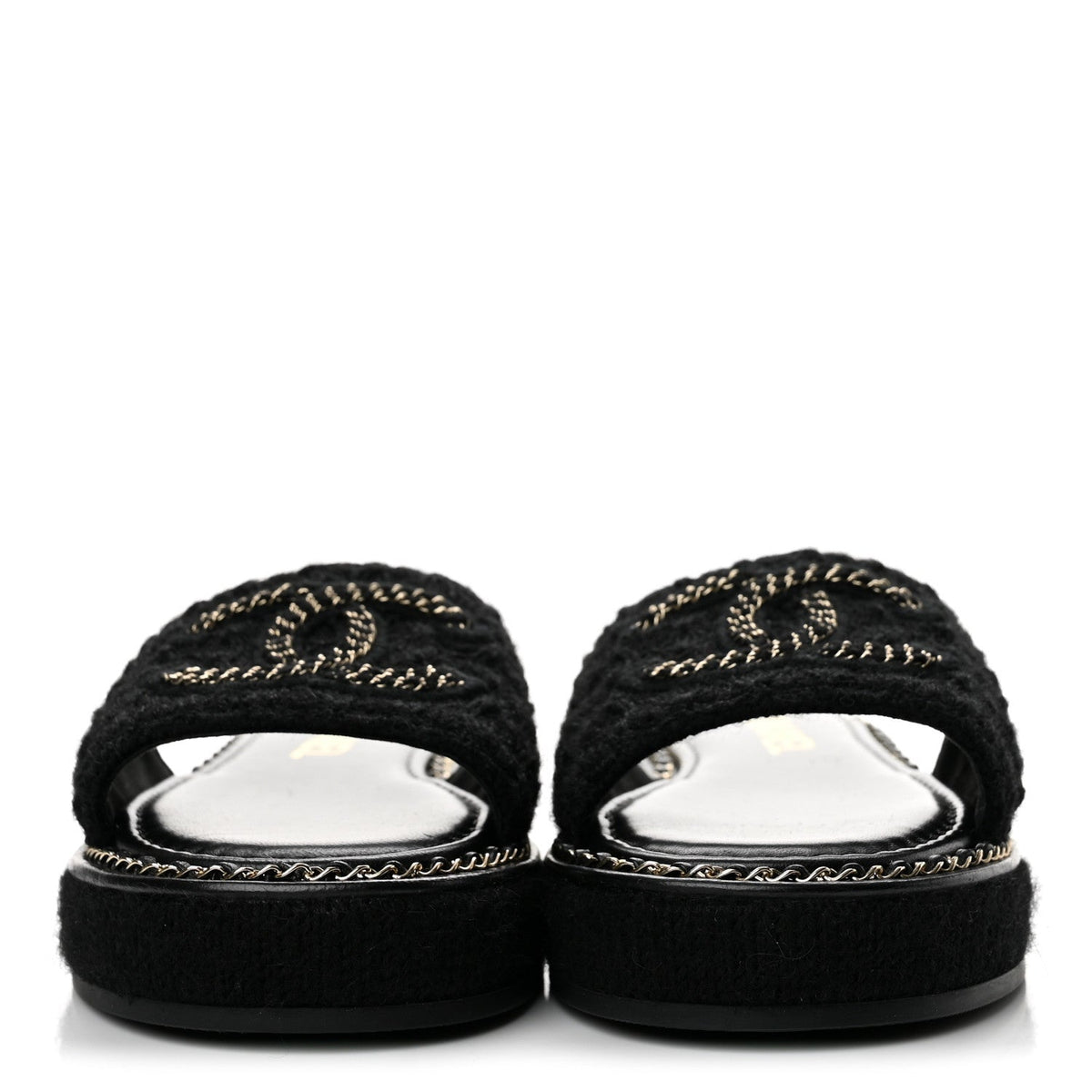 Wool Alpaca Chain CC Slide Sandals 36 Black