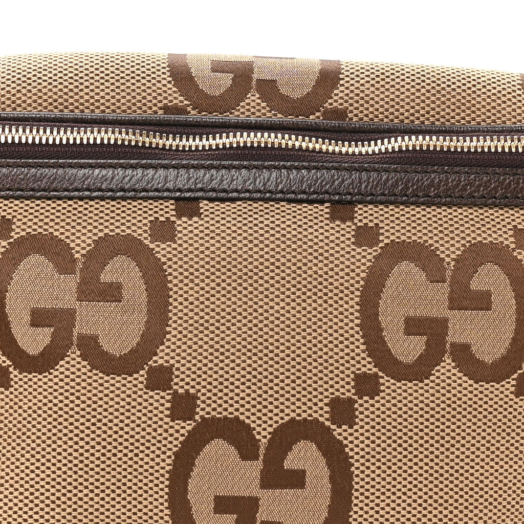 Monogram Jumbo GG Textured Dollar Calfskin Web Belt Bag Camel Ebony New Acero