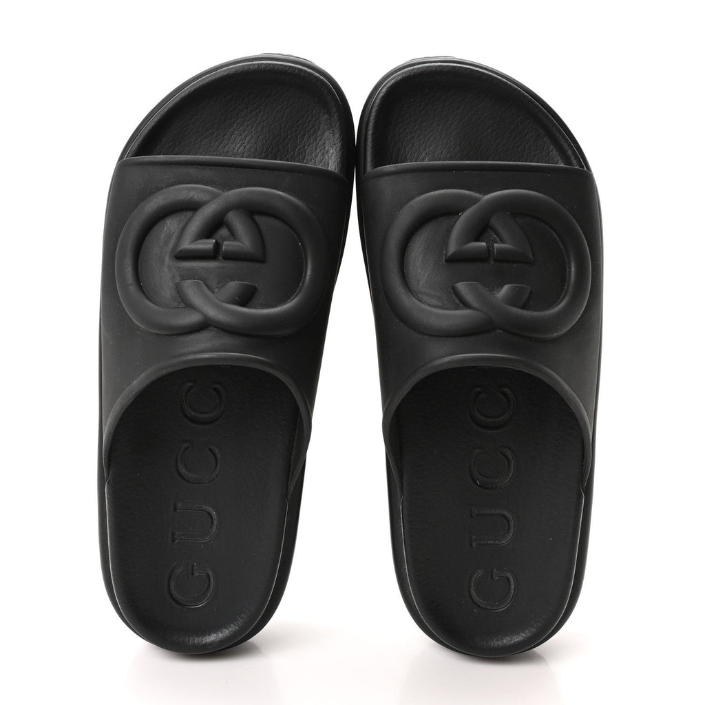 Soft Rubber Womens Interlocking G Platform 42mm Slide Sandals 38 Black