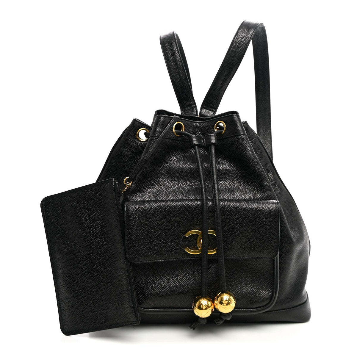 Caviar Drawstring Backpack Bag Black