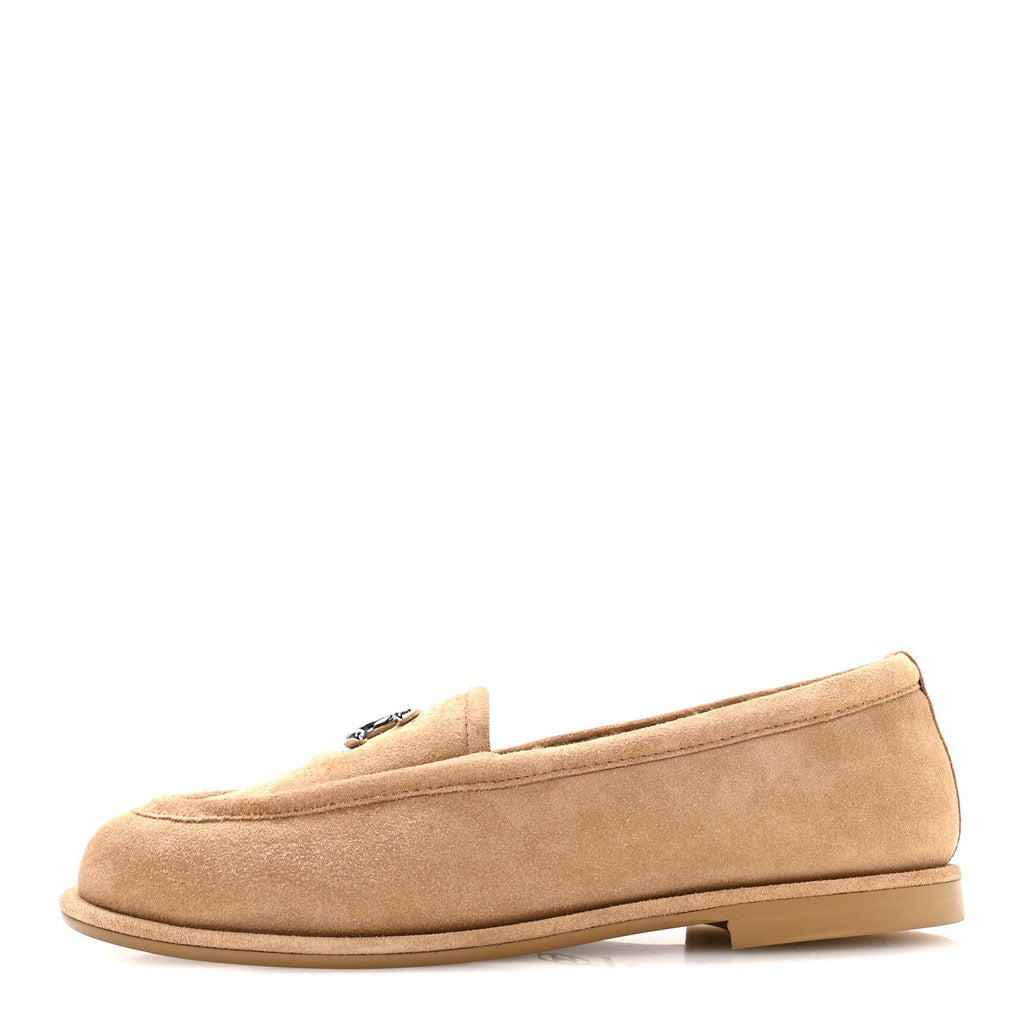 Suede Calfskin CC Loafers 37 Dark Beige