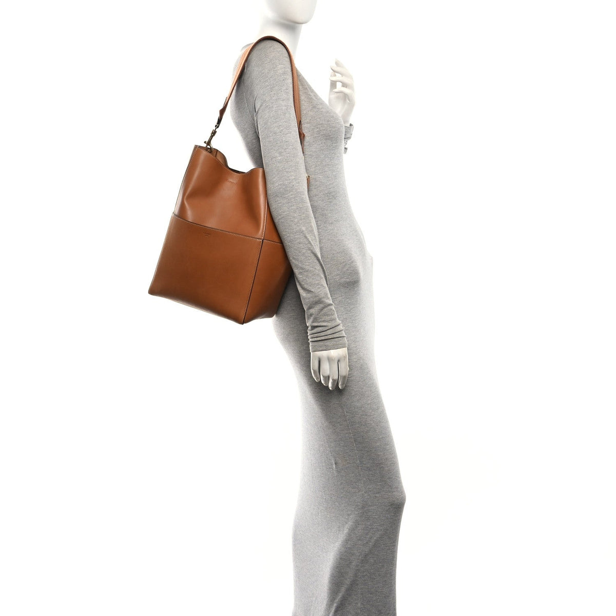 Natural Calfskin Seau Sangle Bucket Bag Tan