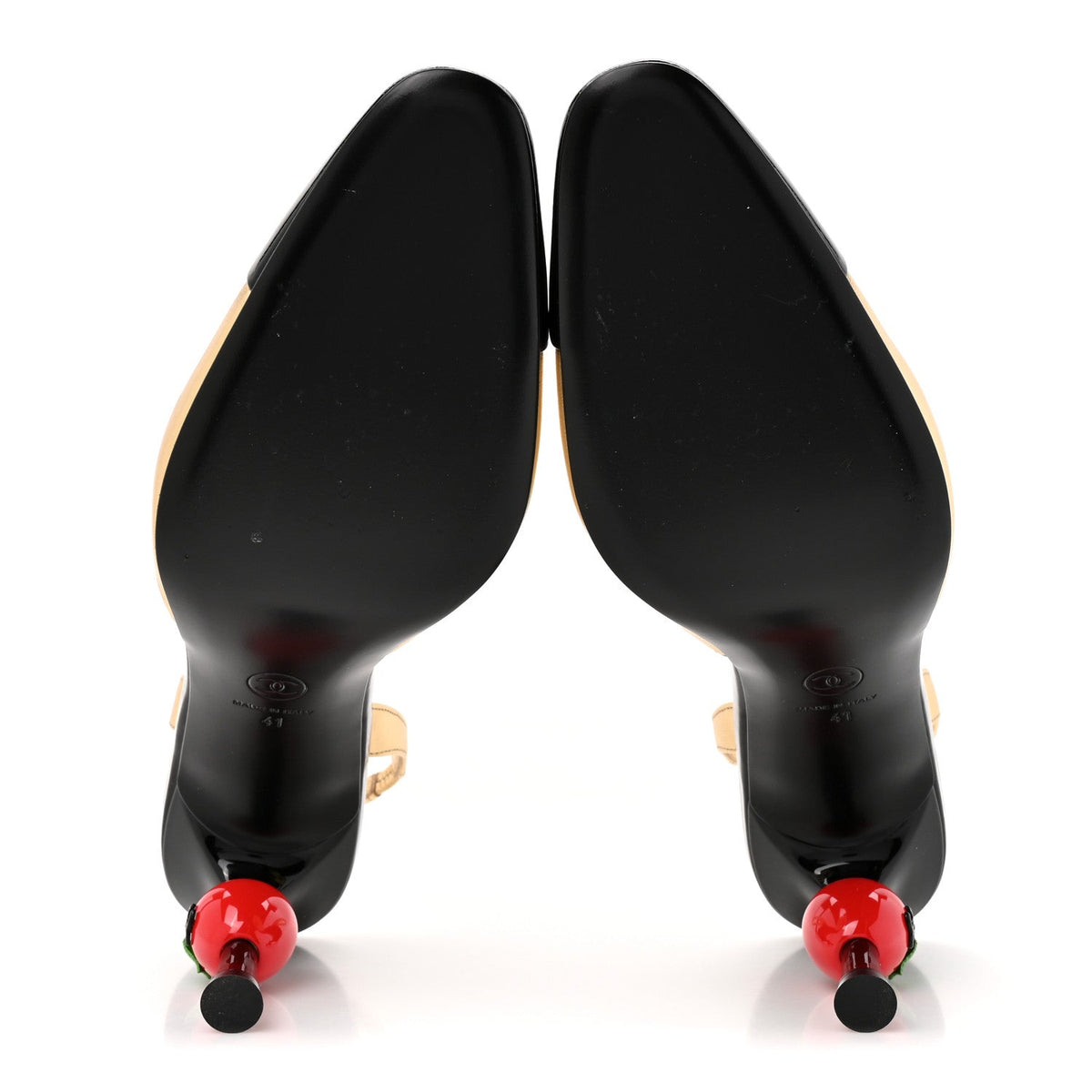 Lambskin Patent Cap Toe CC Apple Slingback Pumps 41 Gold Black