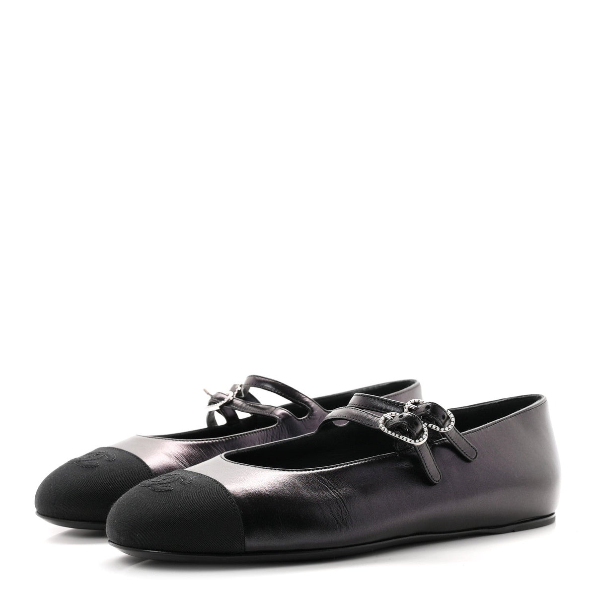 Lambskin Grosgrain Pearl Mary Jane Flats 38 Black