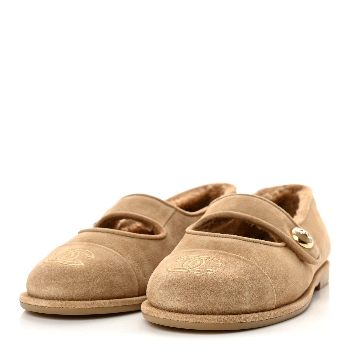 Suede Cap Toe CC Mary Jane Flats 36 Beige