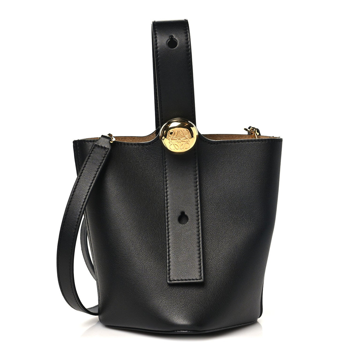 Soft Grained Calfskin Mini Pebble Bucket Bag Black