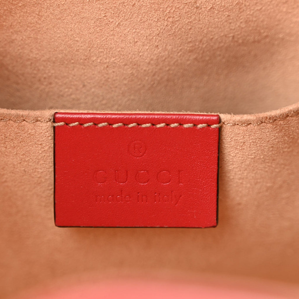 Calfskin Matelasse Sylvie Web GG Marmont Bucket Bag Hibiscus Red