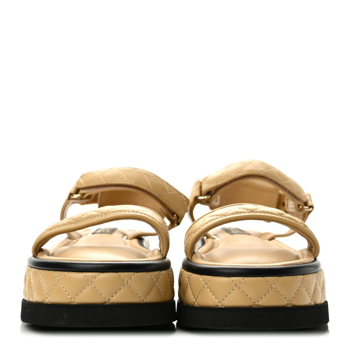 Lambskin Quilted Platform Sandals 39 Beige Black