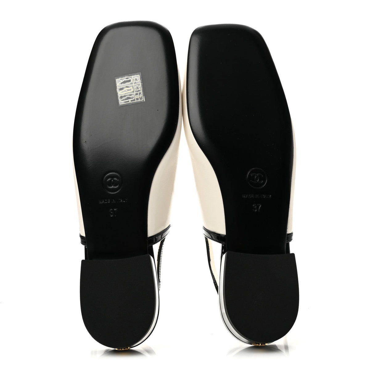 Lambskin Patent Calfskin CC Slingback Sandals 37 White Black