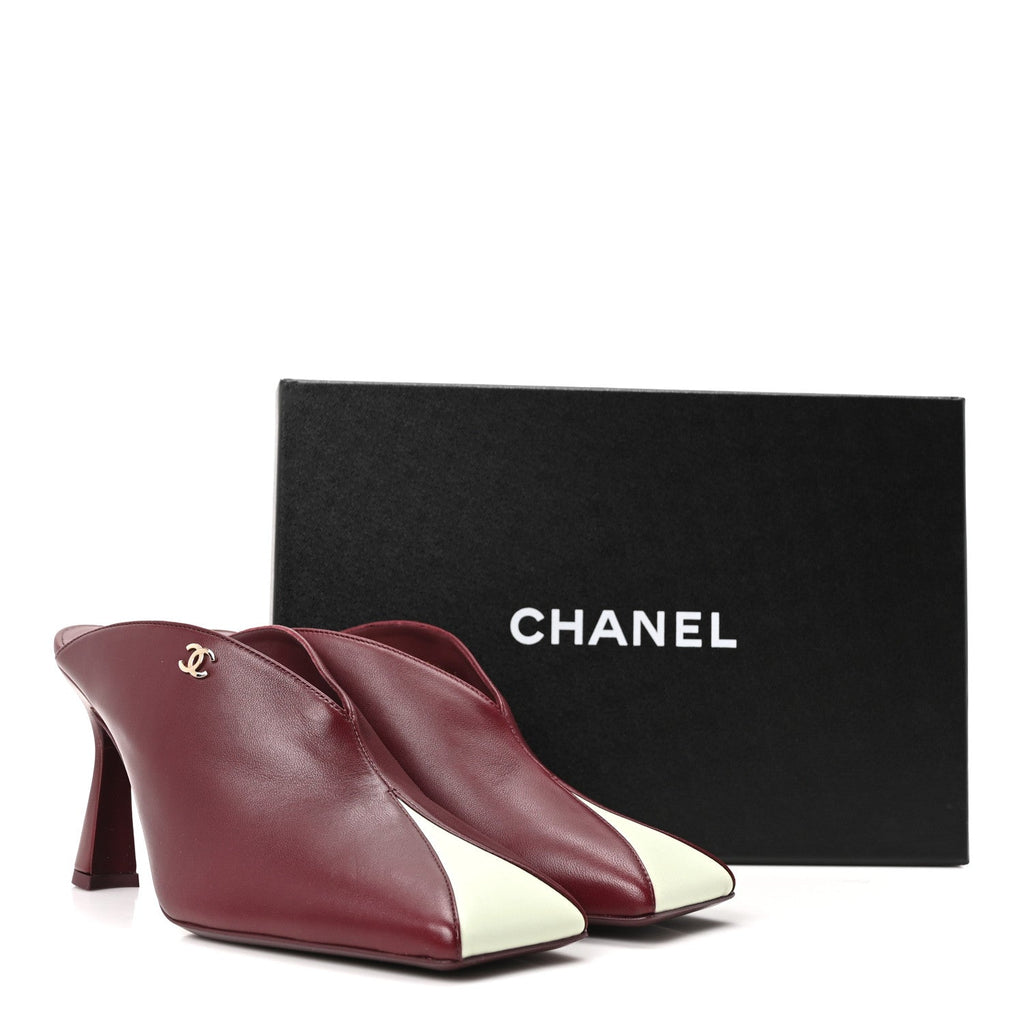 Lambskin Squared Toe Mules 39.5 Dark Burgundy Light Green