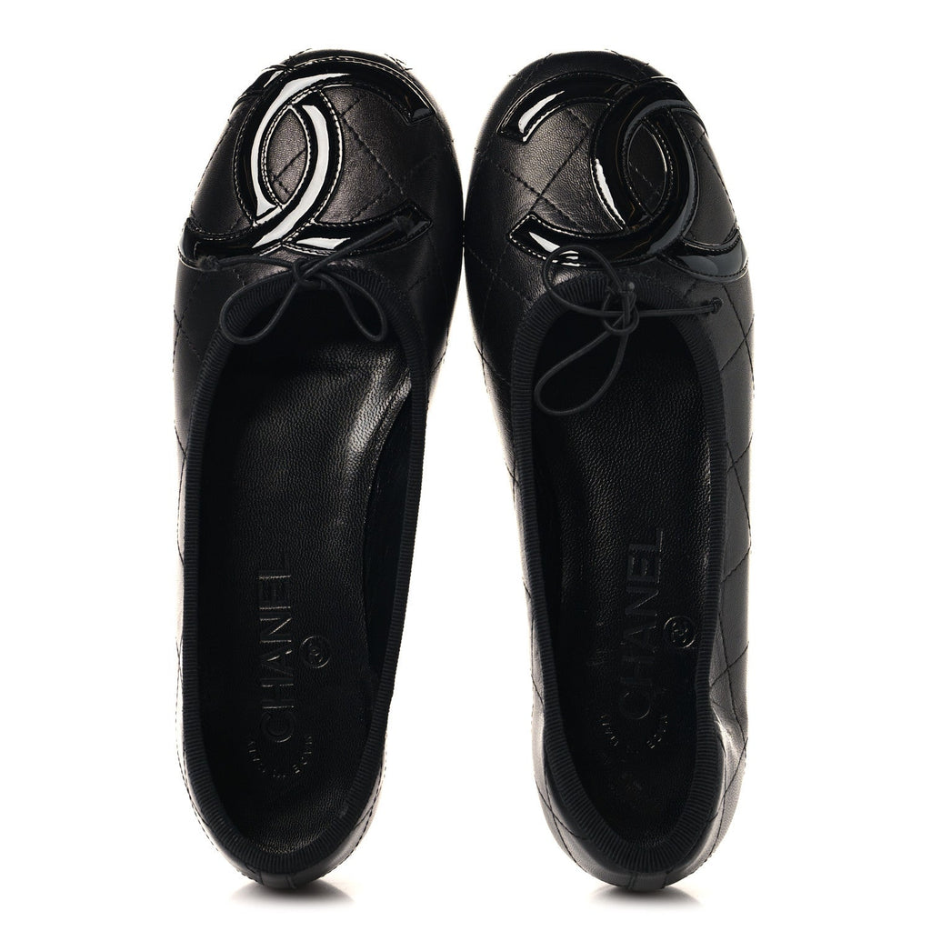 Lambskin Quilted Cambon Ballerina Flats 36.5 Black