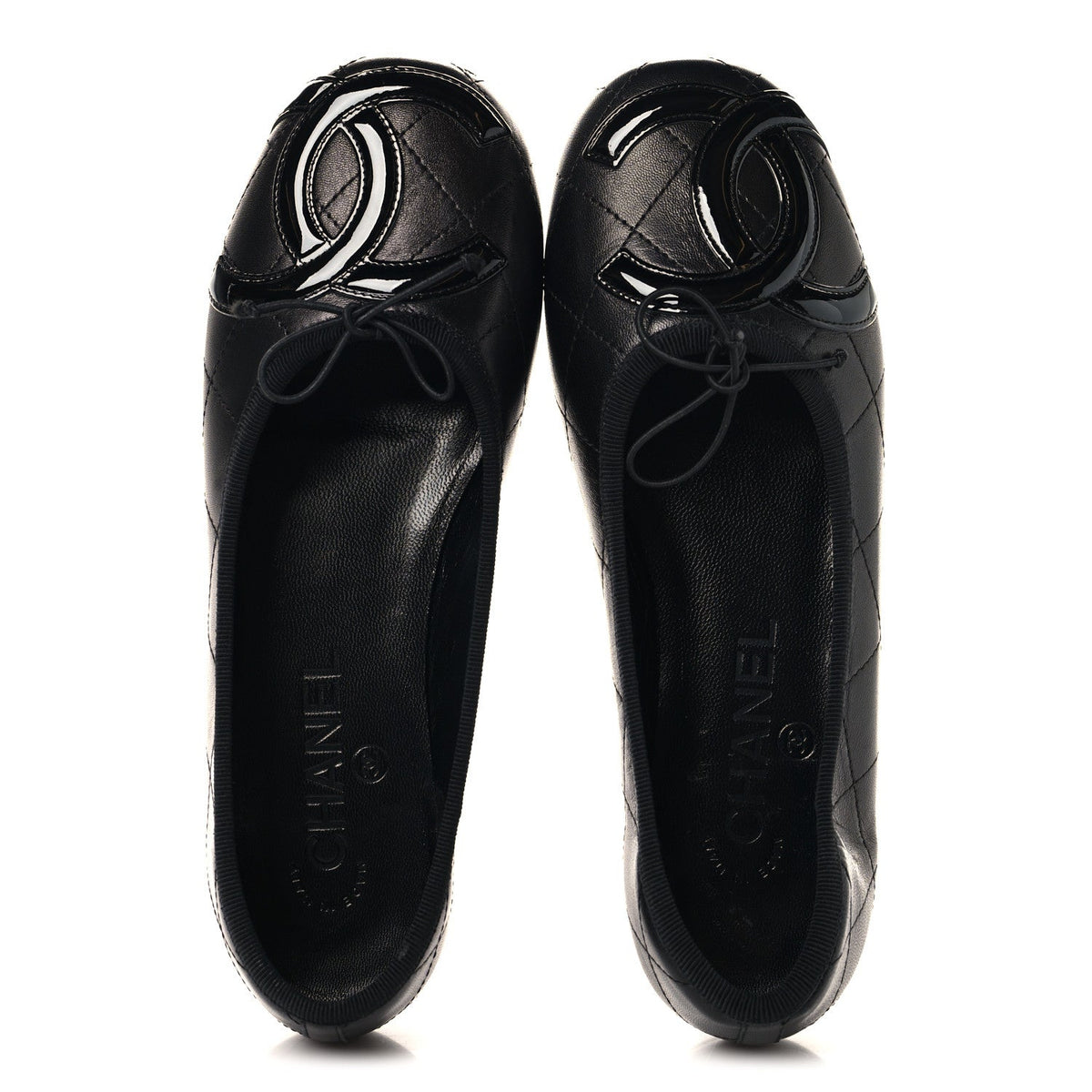 Lambskin Quilted Cambon Ballerina Flats 36.5 Black