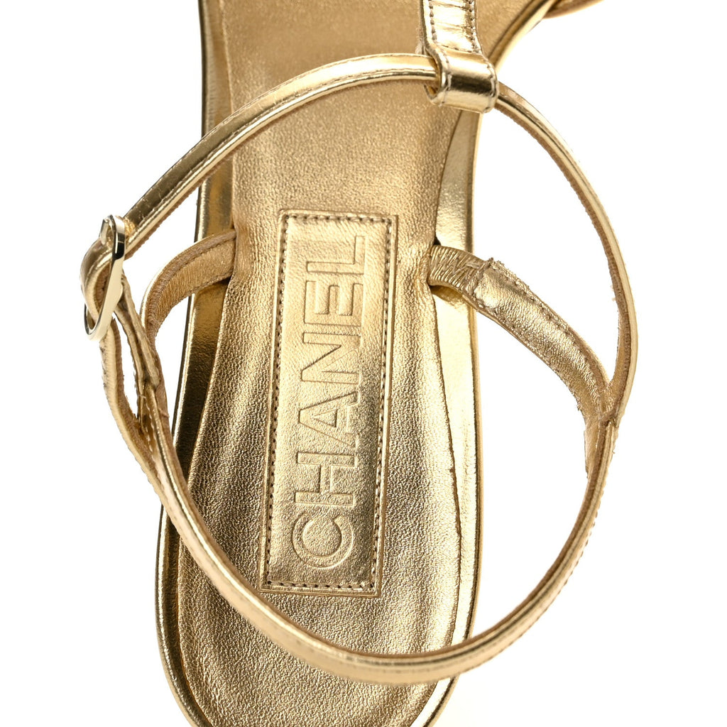 Metallic Lambskin CC Strappy Sandals 38 Gold