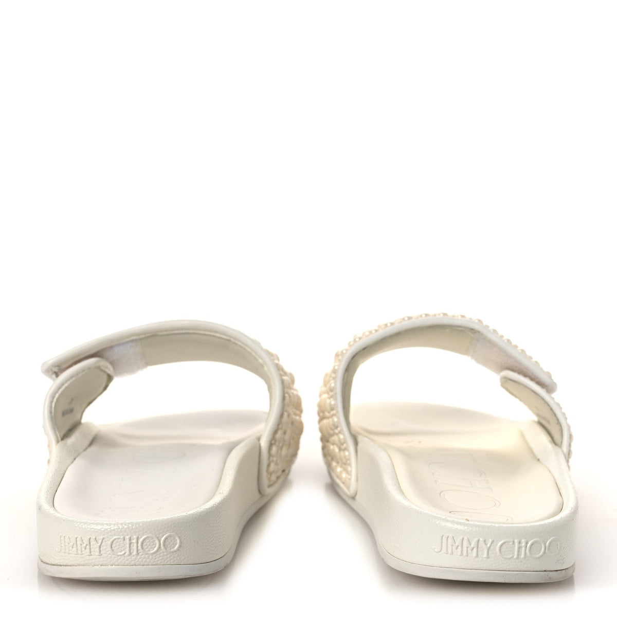 Canvas Pearl Embellished Fitz Slide Sandals 37 White