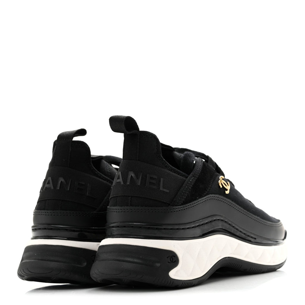 Velvet Calfskin Mixed Fibers CC Sneakers 37 Black