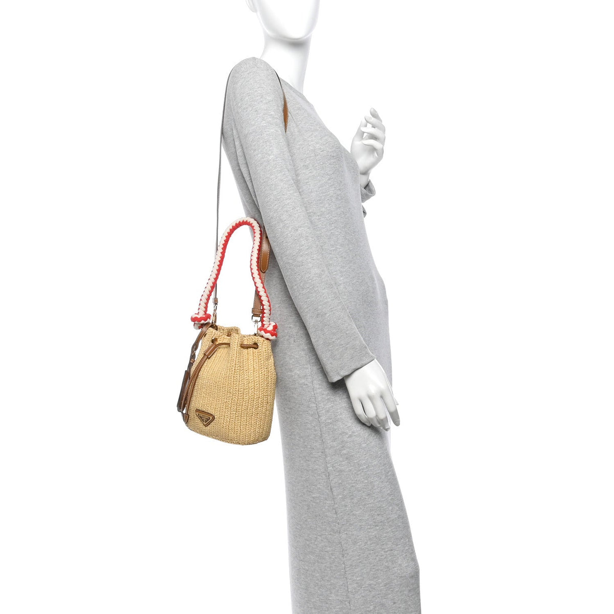 Yarn Raffia Effect Rope Crochet Small Bucket Bag Naturale