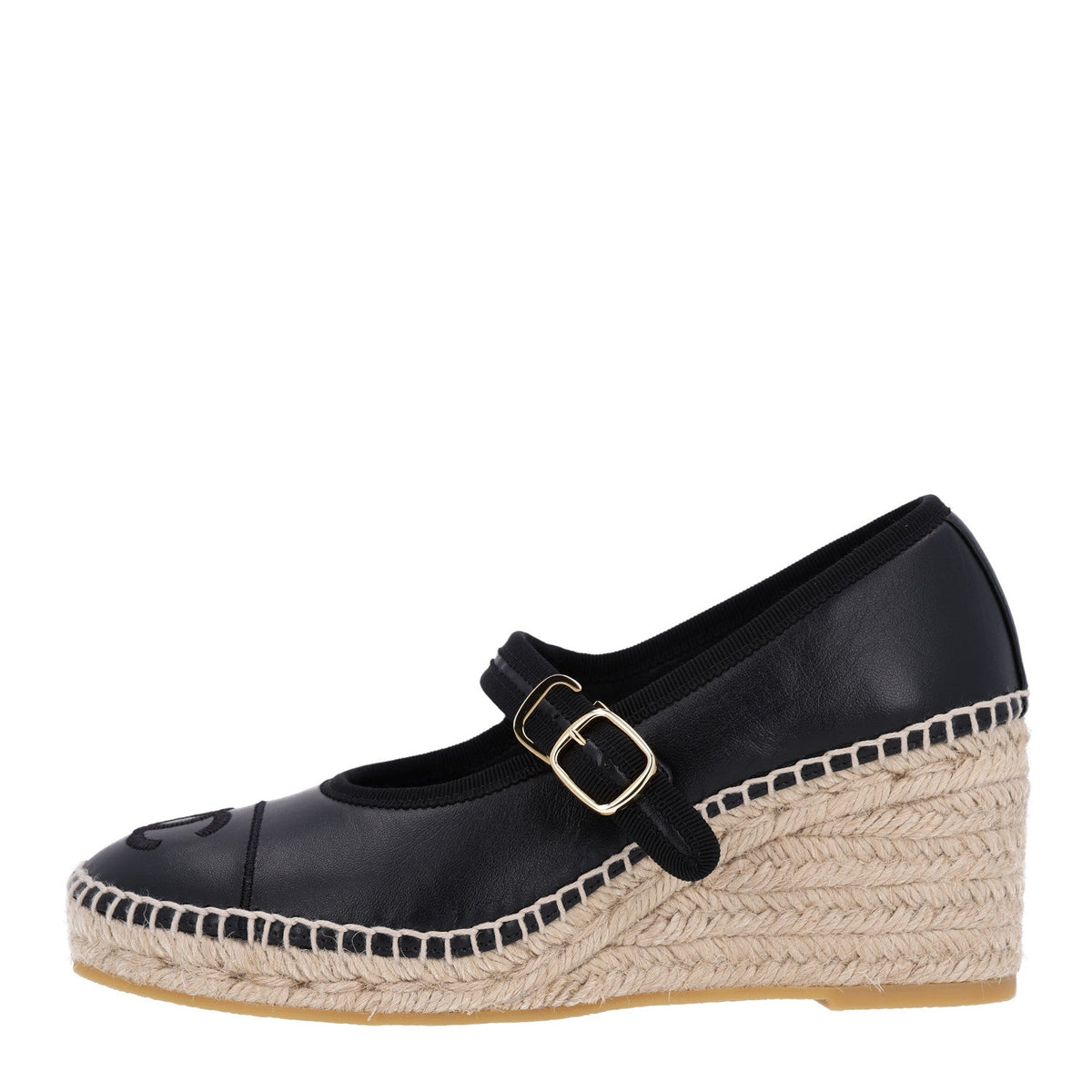 Lambskin Espadrille Mary Jane Wedges 37 Black