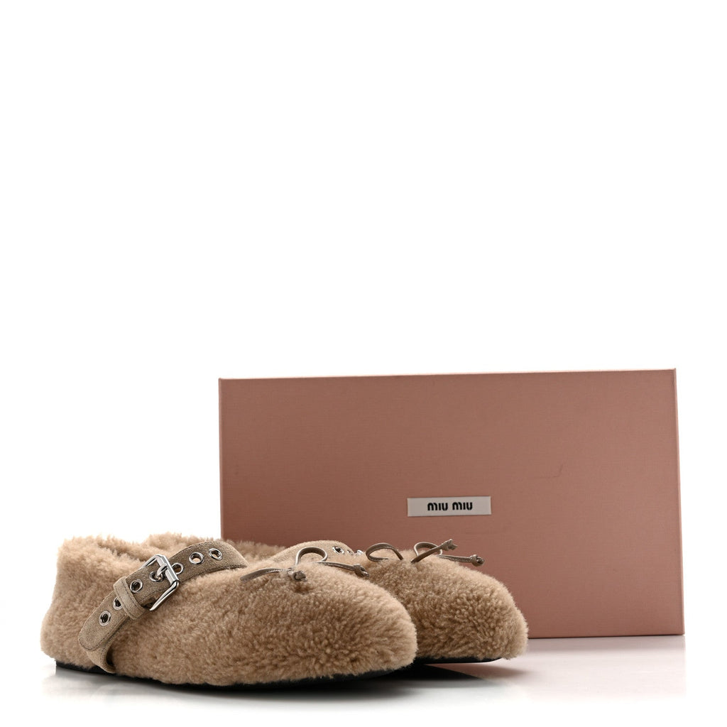 Shearling Mary Jane Ballerina Flats 40 Deserto