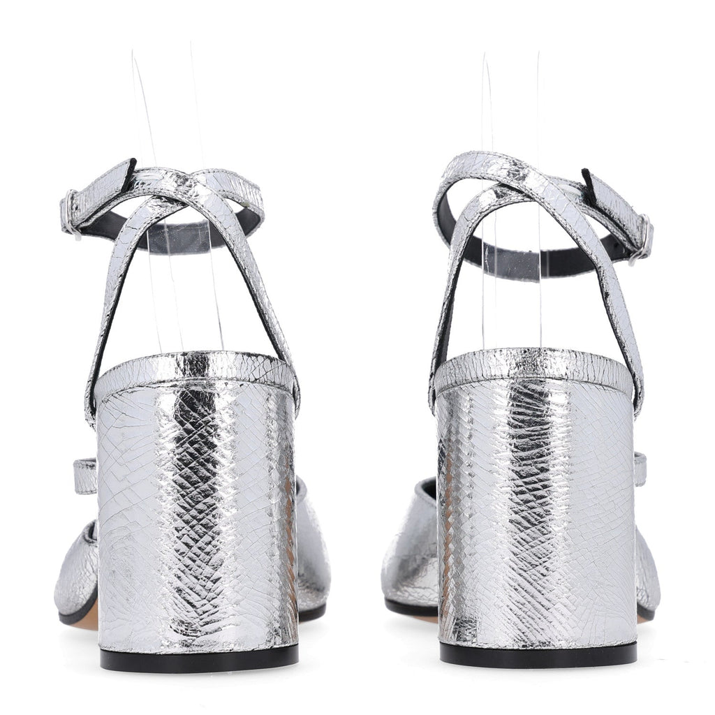 Broken Mirror Calfskin Tabi 80mm Sandal Pumps 38.5 Silver