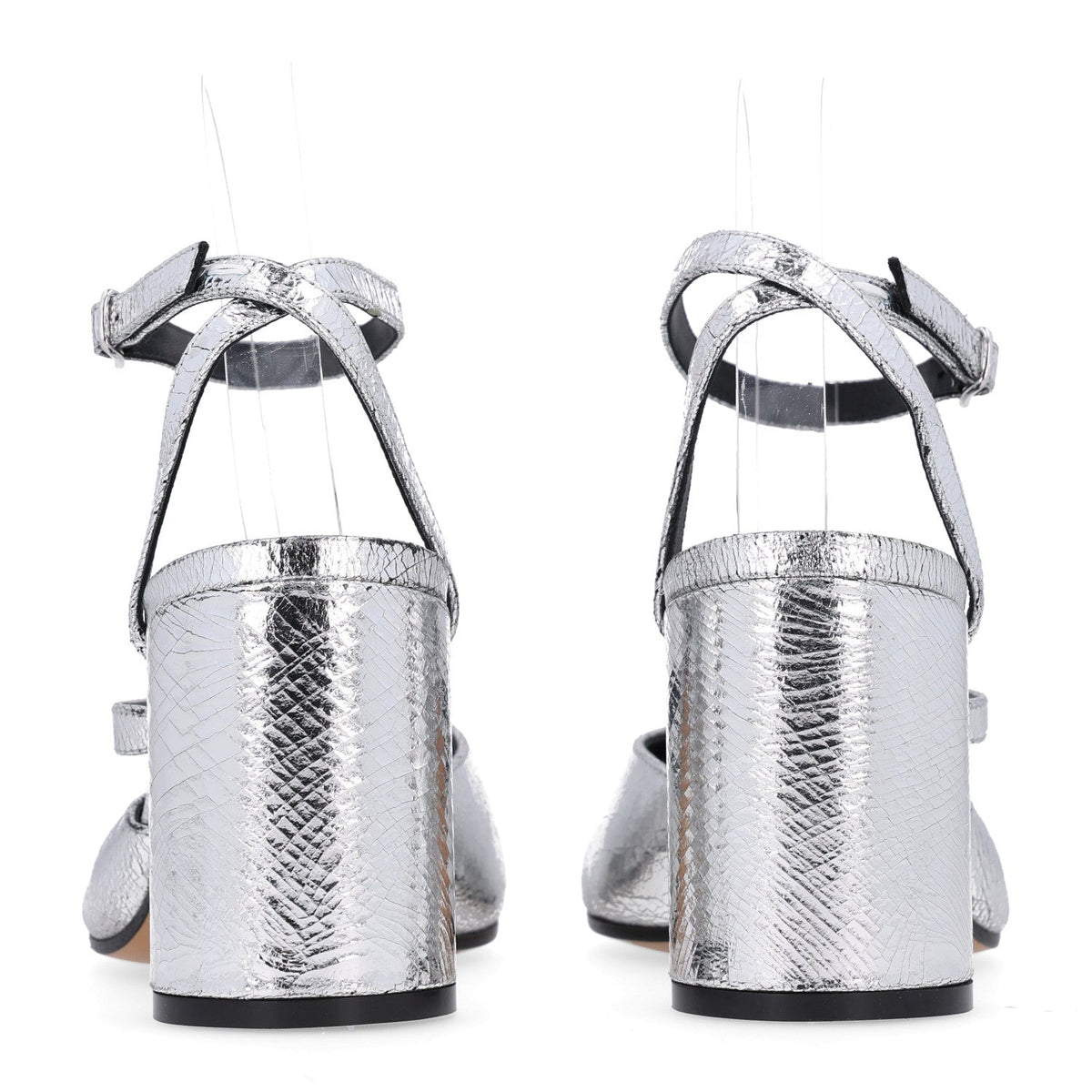 Broken Mirror Calfskin Tabi 80mm Sandal Pumps 38.5 Silver