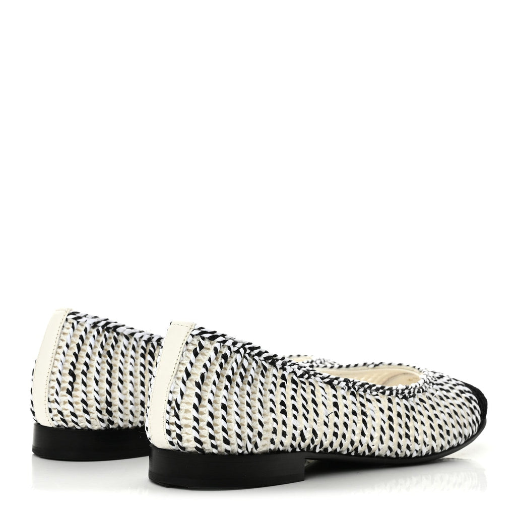 Crochet Cap Toe Ballerina Flats 38 White Black
