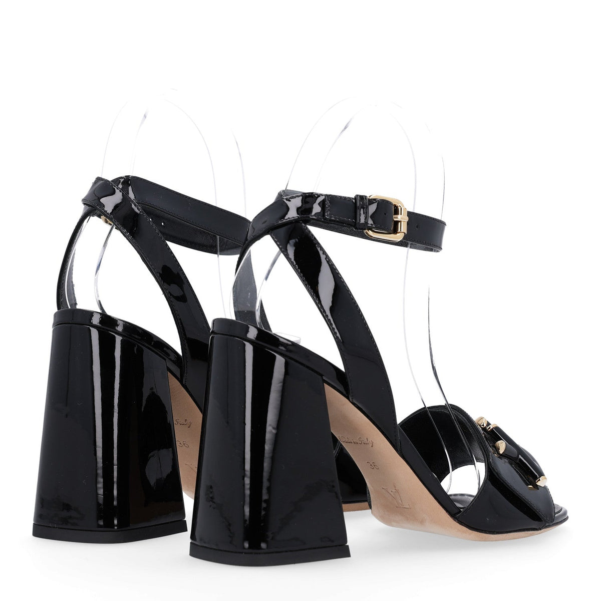 Patent Calfskin Shake Sandals 36 Black