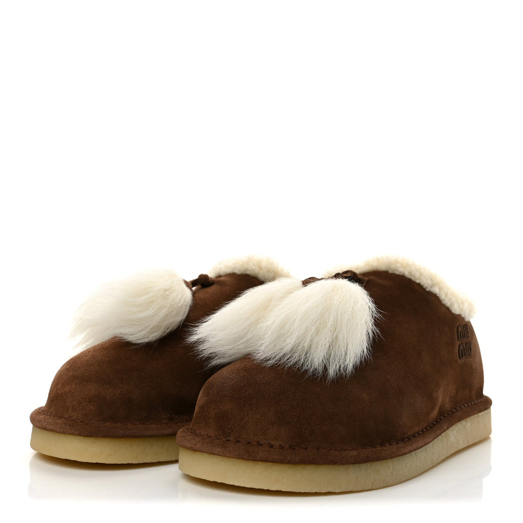 Scamosciato Winter Shearling Tassel Mule Slippers 37 Cacao