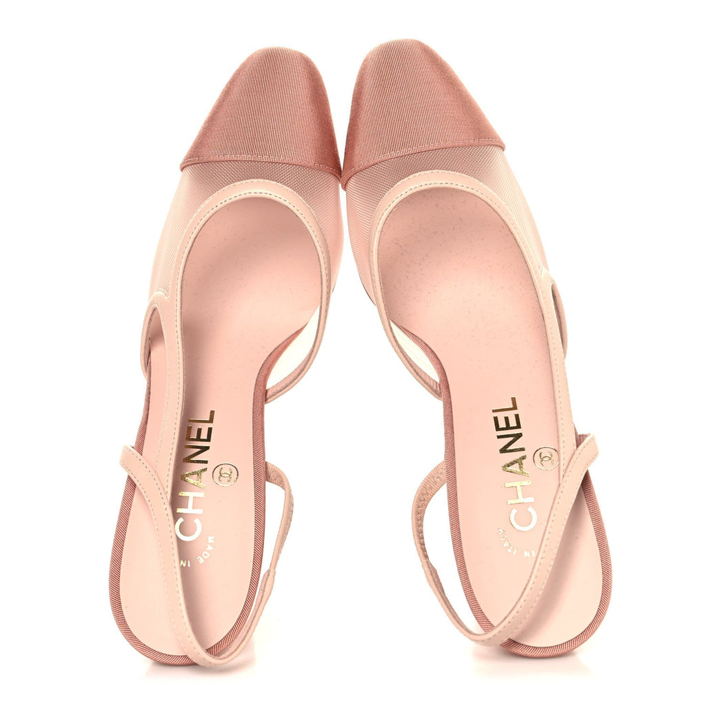 Mesh Grosgrain Cap Toe Slingback Pumps 37.5 Light Pink Dark Pink