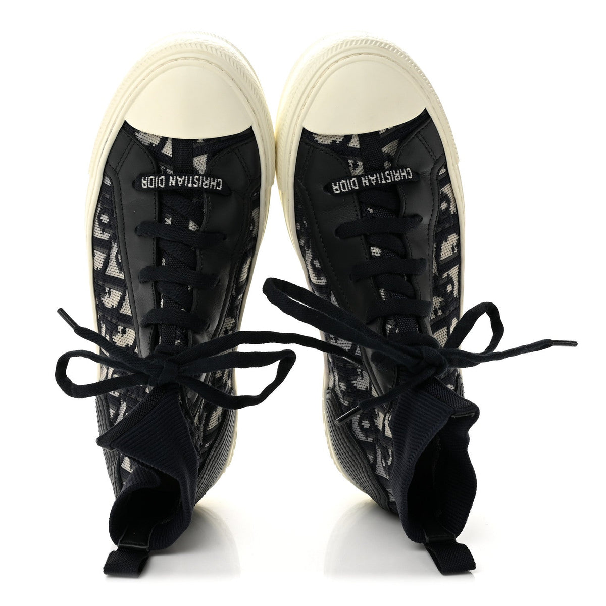 Technical Knit Calfskin Oblique Womens Walk'n Dior Mid Top Sneakers 36.5 Deep Blue