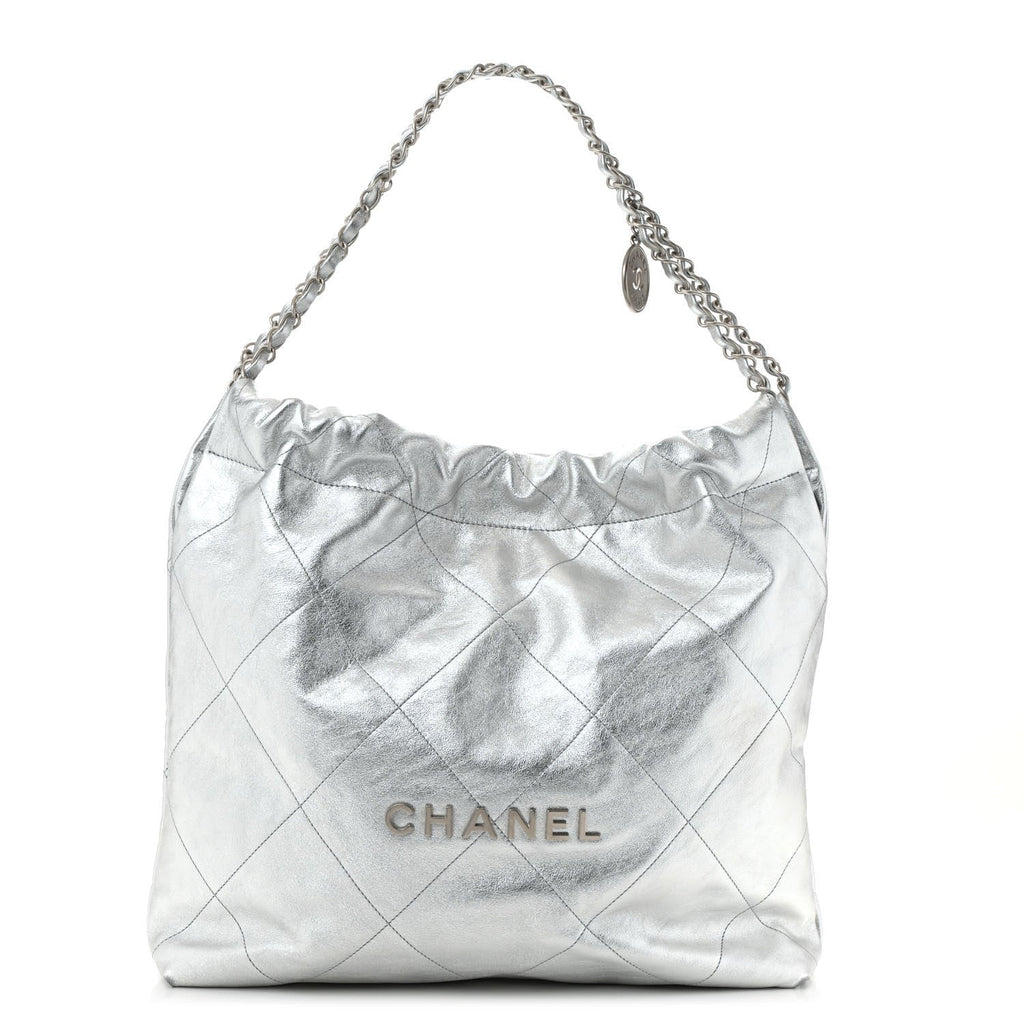 Metallic Calfskin Quilted Chanel 22 Silver