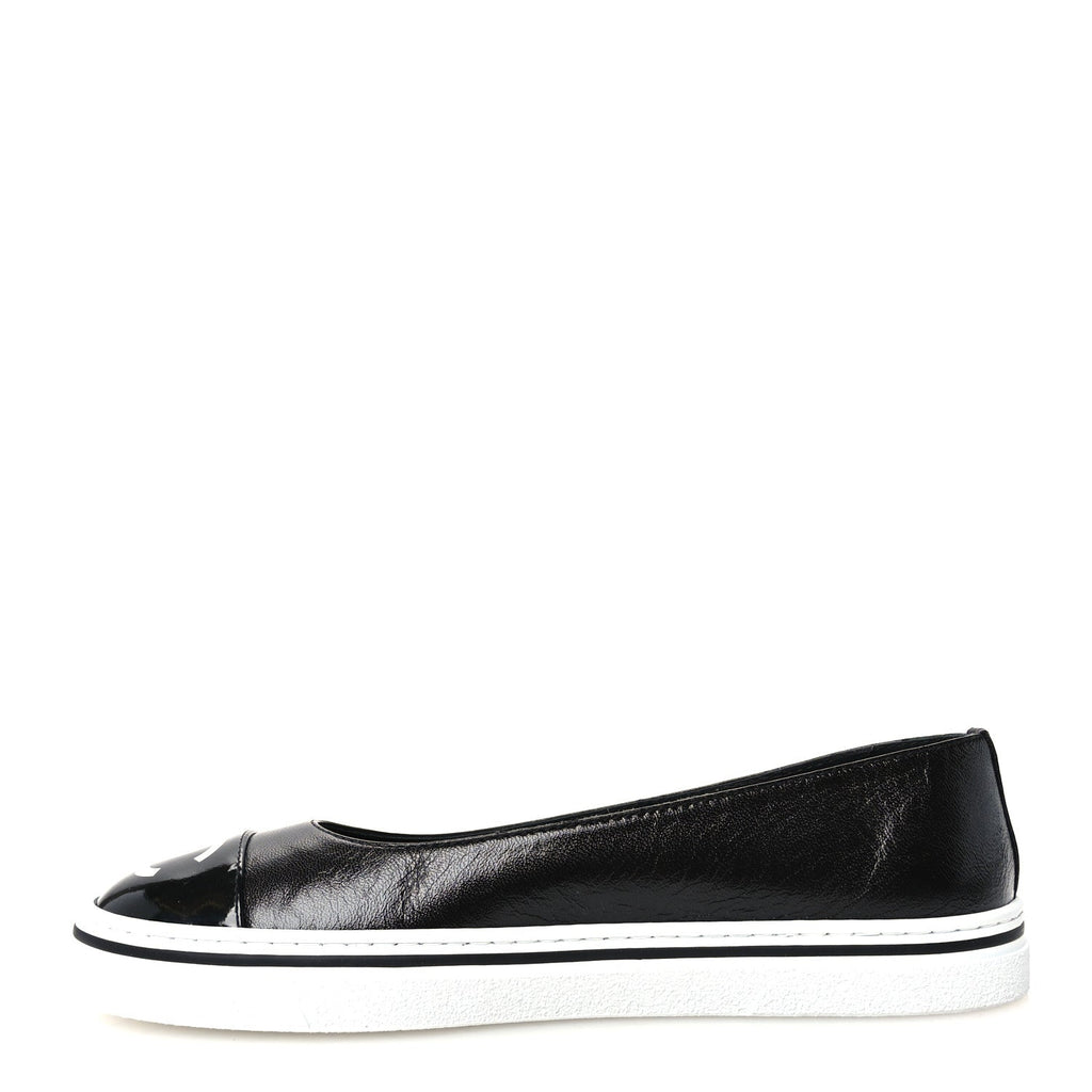 Crumpled Shiny Lambskin Patent Calfskin CC Ballet Flats 37.5 Black