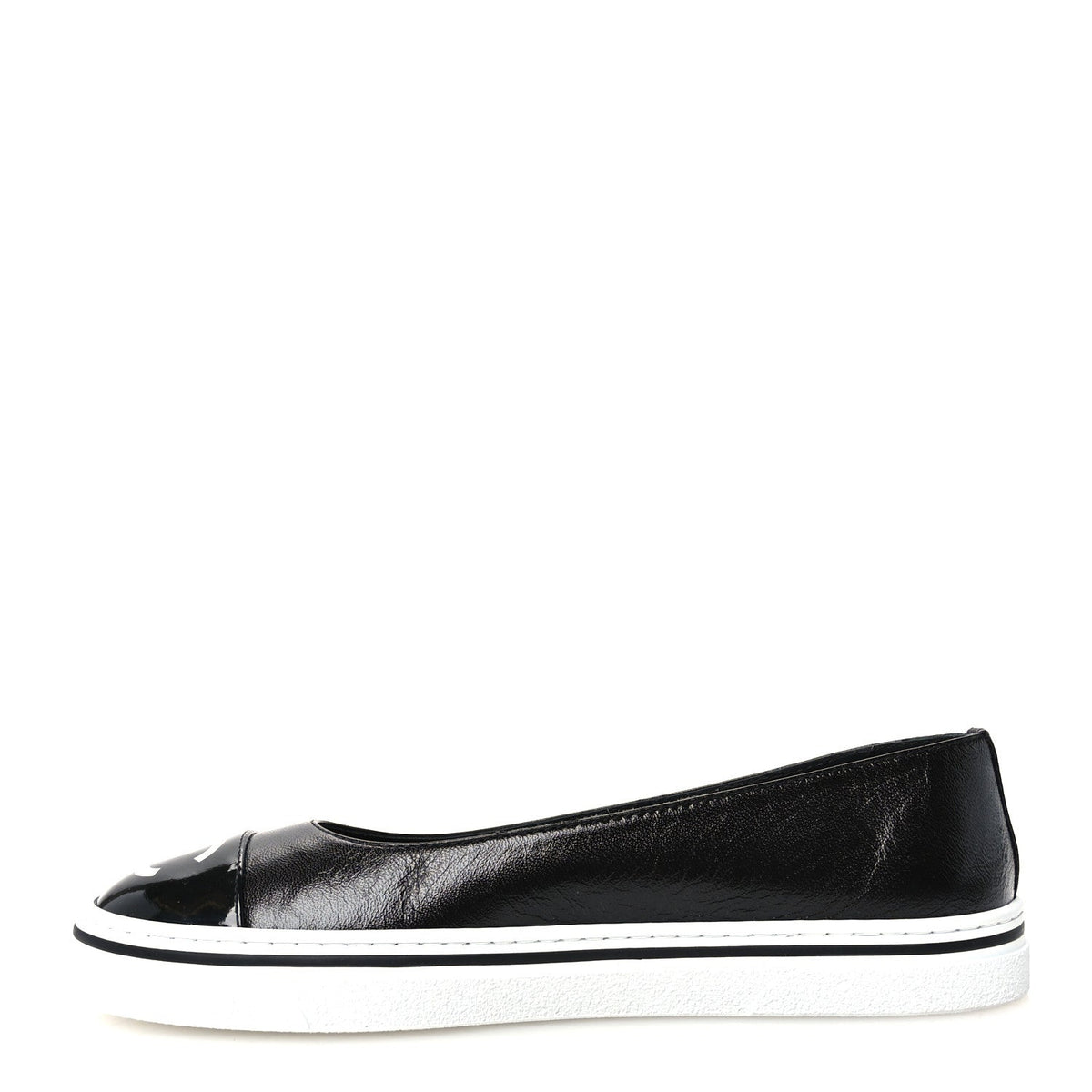 Crumpled Shiny Lambskin Patent Calfskin CC Ballet Flats 37.5 Black