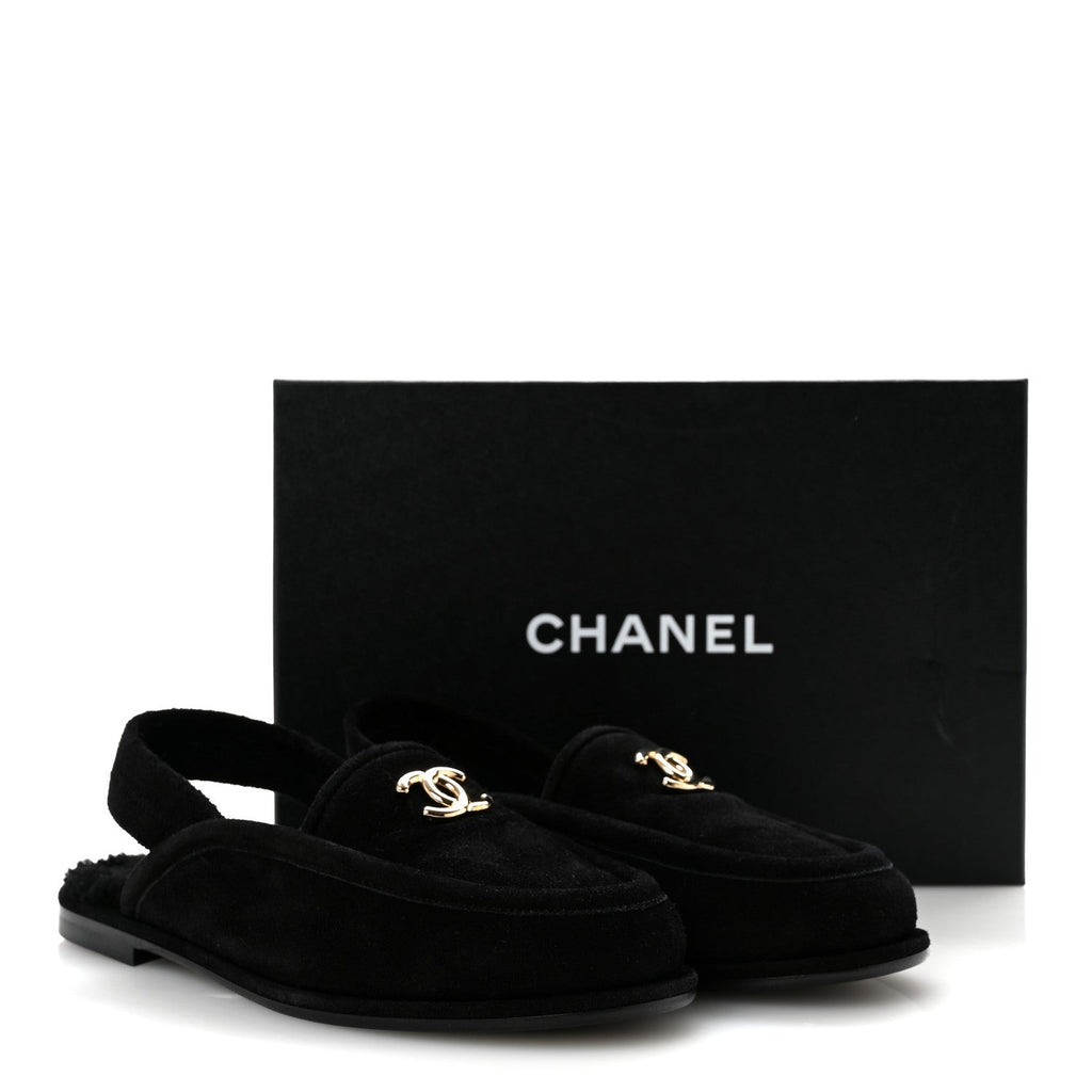 Suede Calfskin CC Slingback Loafers 39 Black