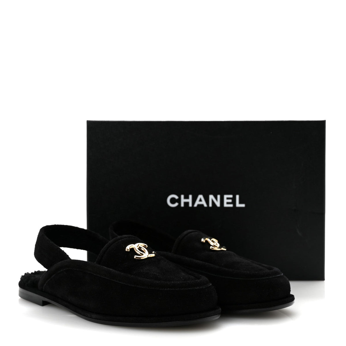 Suede Calfskin CC Slingback Loafers 39 Black