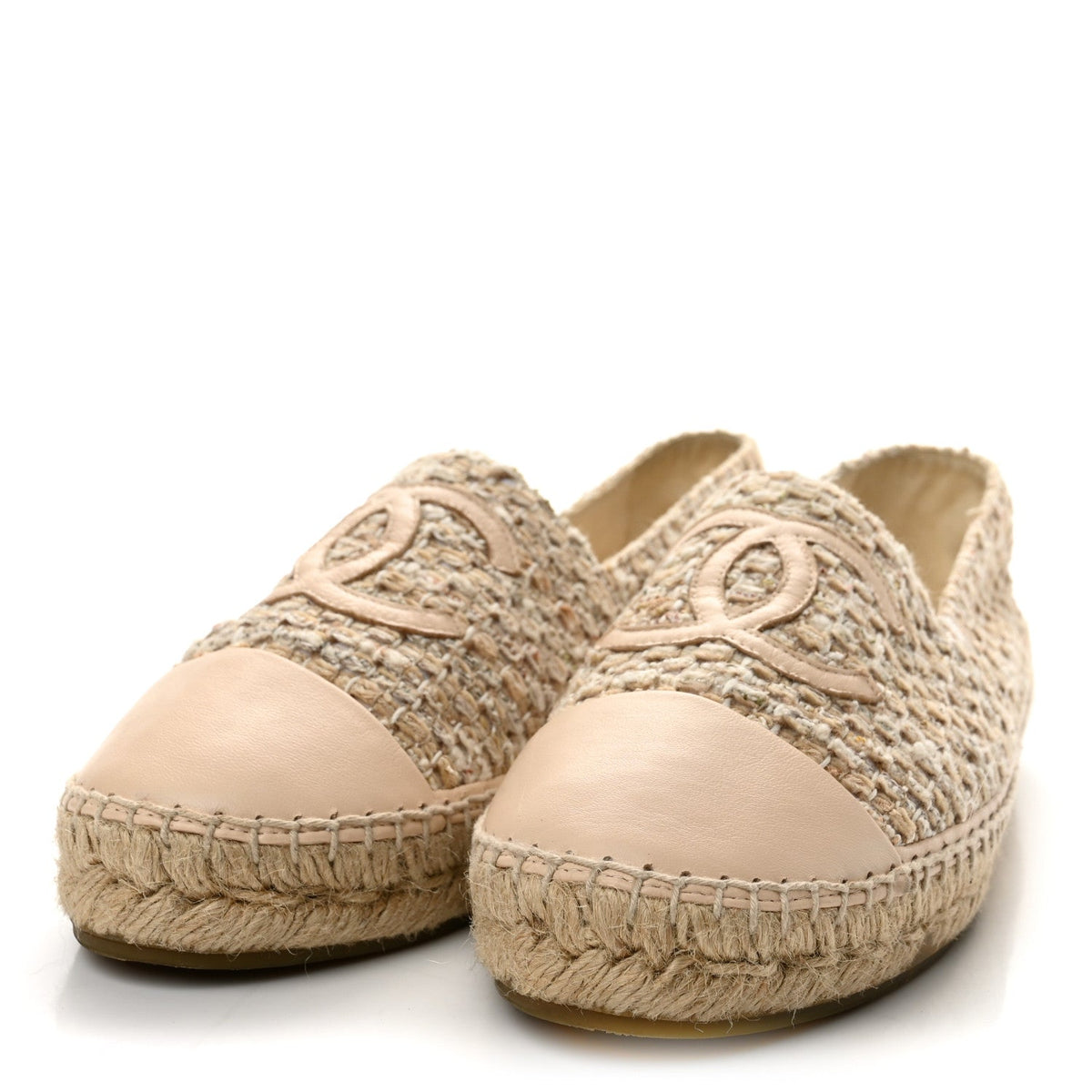 Tweed Lambskin CC Espadrilles 40 Beige Ivory