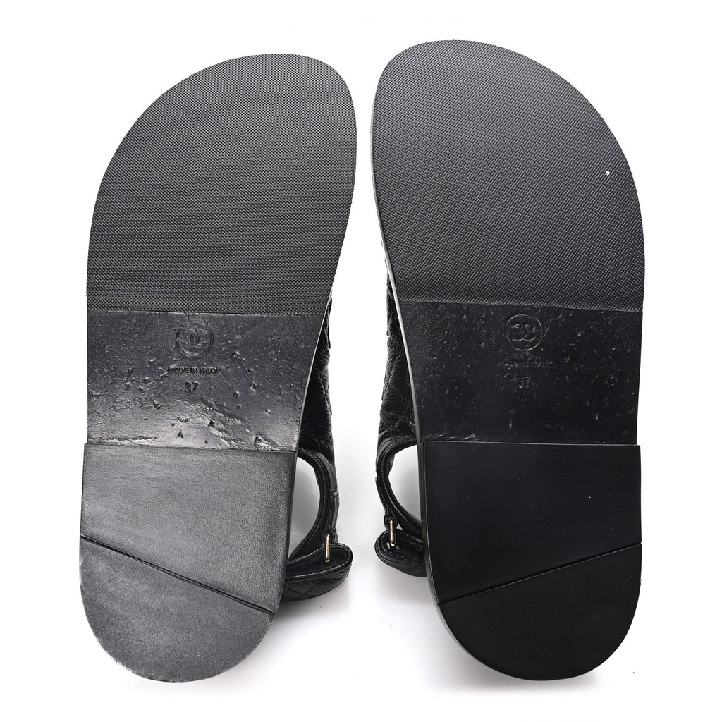 Grained Calfskin Velcro Dad Sandals 37 Black