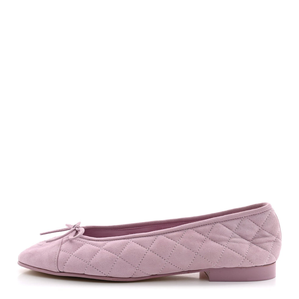 Suede Quilted Cap Toe CC Ballerina Flats 38.5 Light Pink