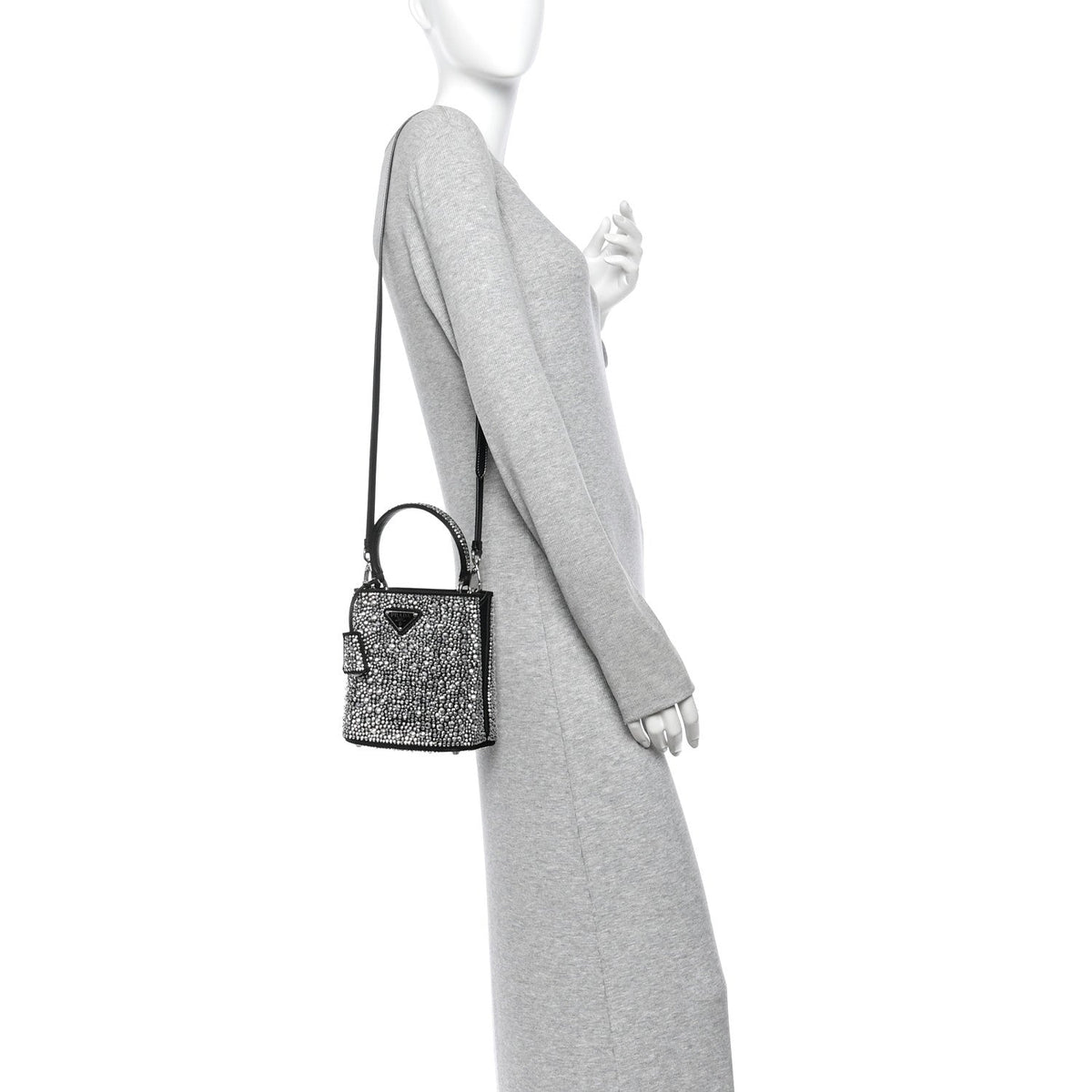 Satin Crystal Small Panier Bucket Bag Metal