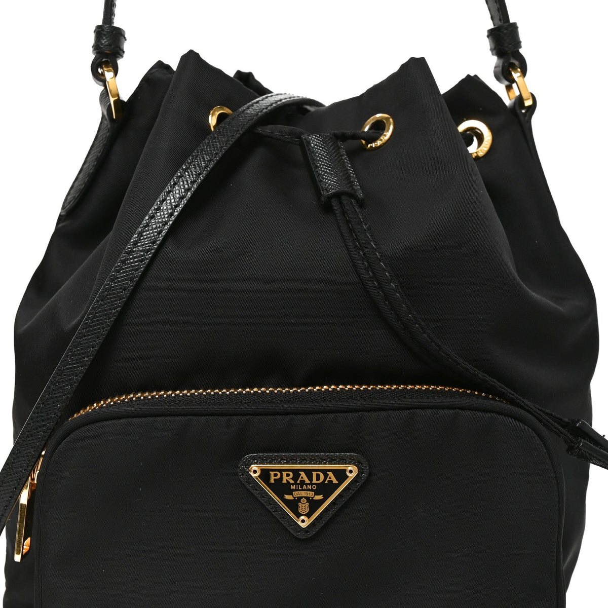 Saffiano Tessuto Nylon Mini Bucket Crossbody Bag Black