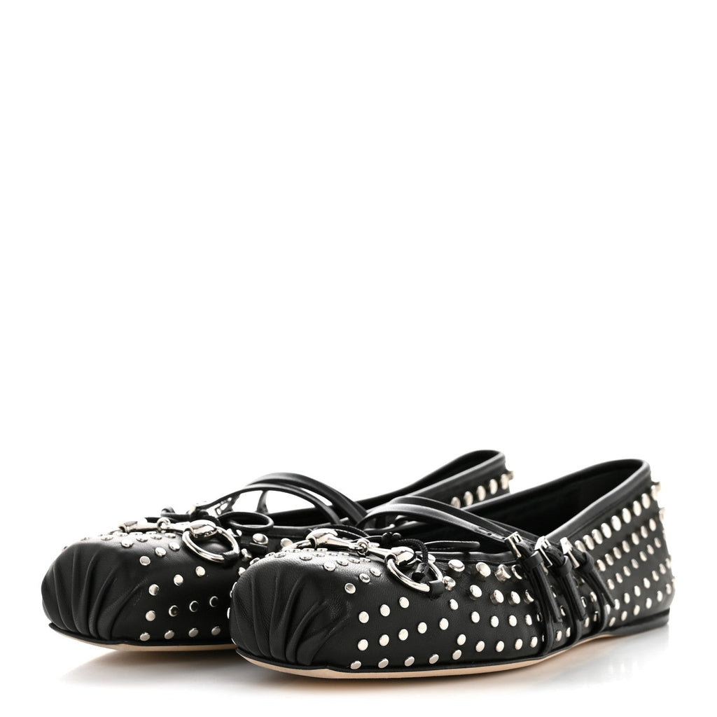 Nappa Carmaque Studded Horsebit Ballet Flats 39.5 Black