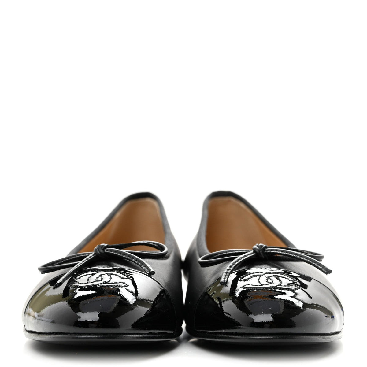 Lambskin Patent Cap Toe Ballerina Flats 39.5 Black