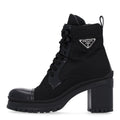 Spazzolato Re-Nylon Metal Triangle Logo Lace Up 55mm Ankle Boots 36 Black