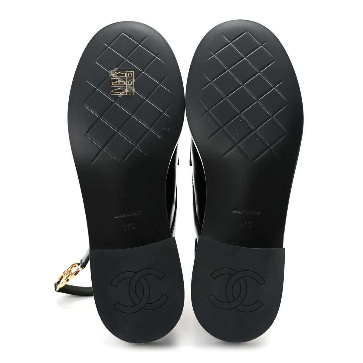 Glazed Calfskin CC Slingback Flats 37 Black