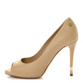 Lambskin Pearl Peep Toe Pumps 39 Beige