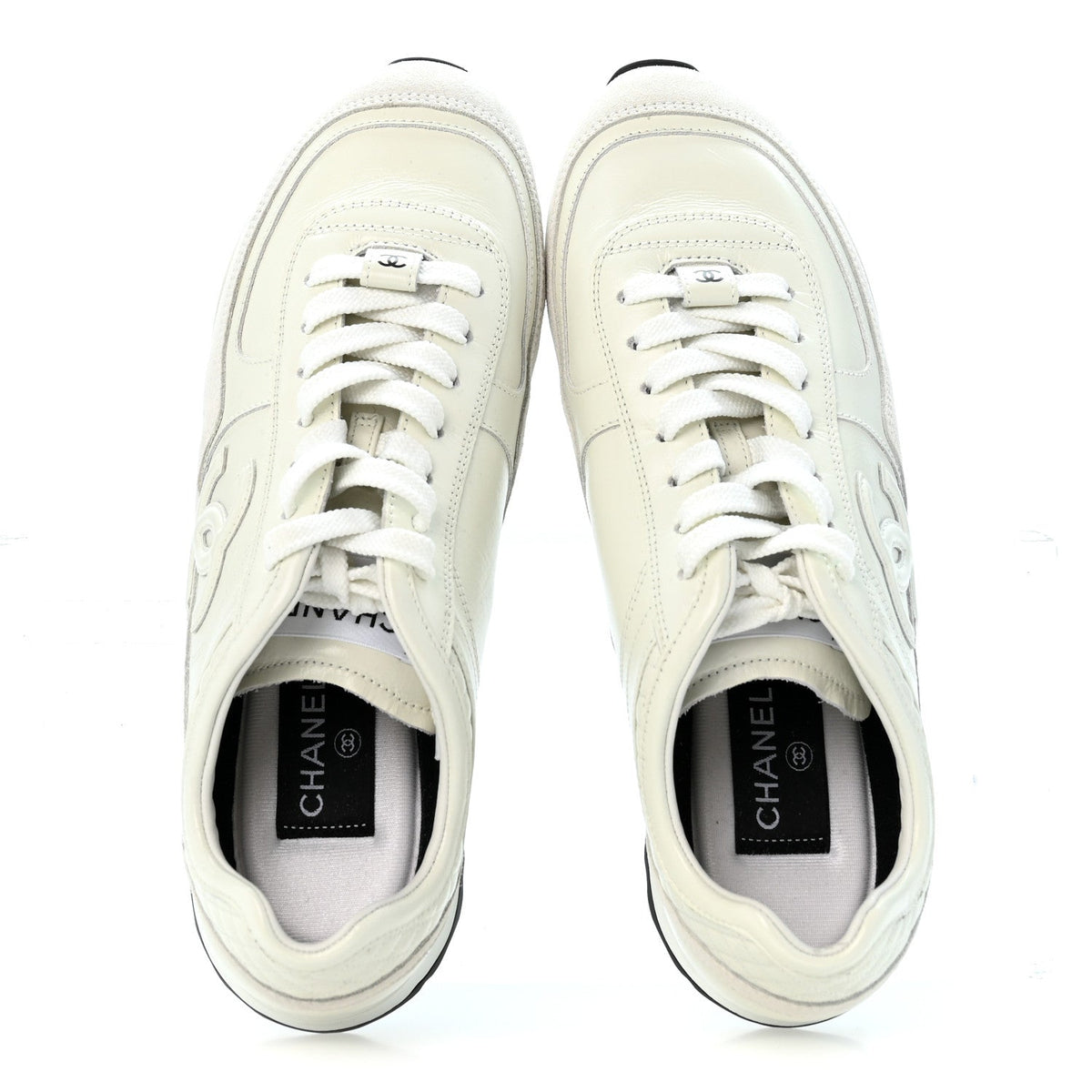 Suede Calfskin Quilted CC Sneakers 39 White Black