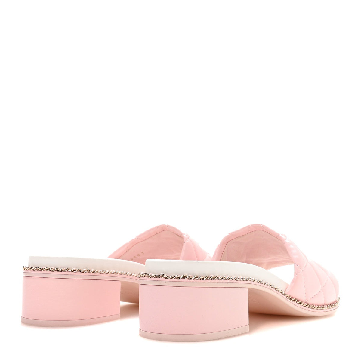 Lambskin Quilted CC Chain Mules 38 Light Pink White