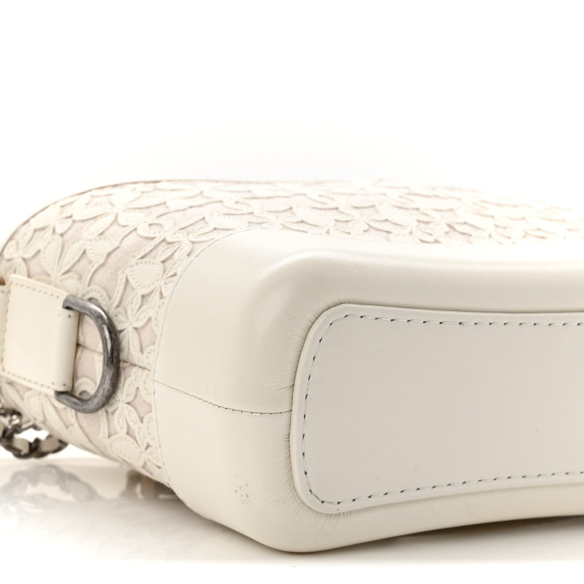 Calfskin Wool Felt Embossed Small Gabrielle Logo Hobo White