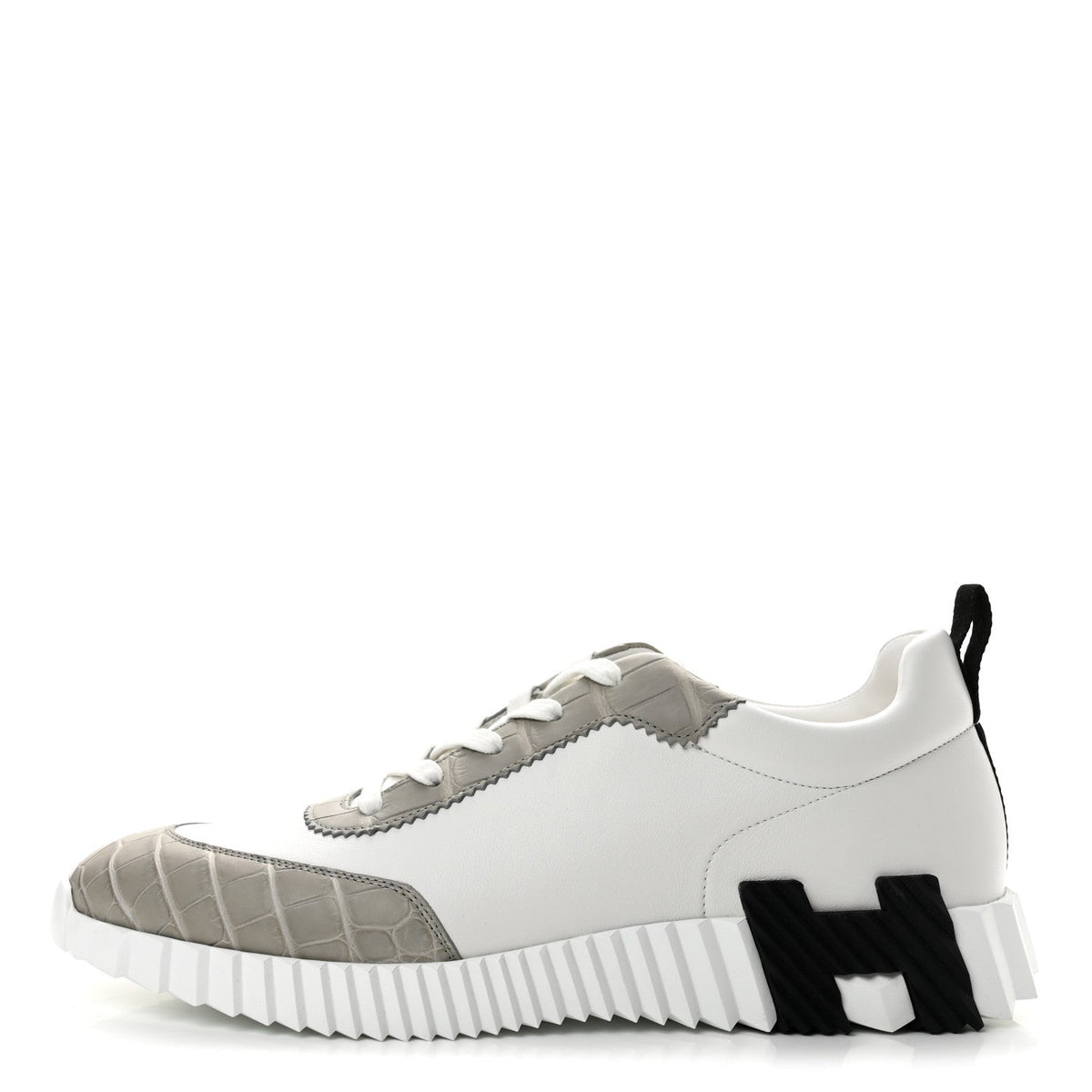 Goatskin Matte Alligator Mens Bouncing Sneaker 44 White Gris Perle